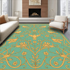 Golden Birds Teal Floral Scroll Rug