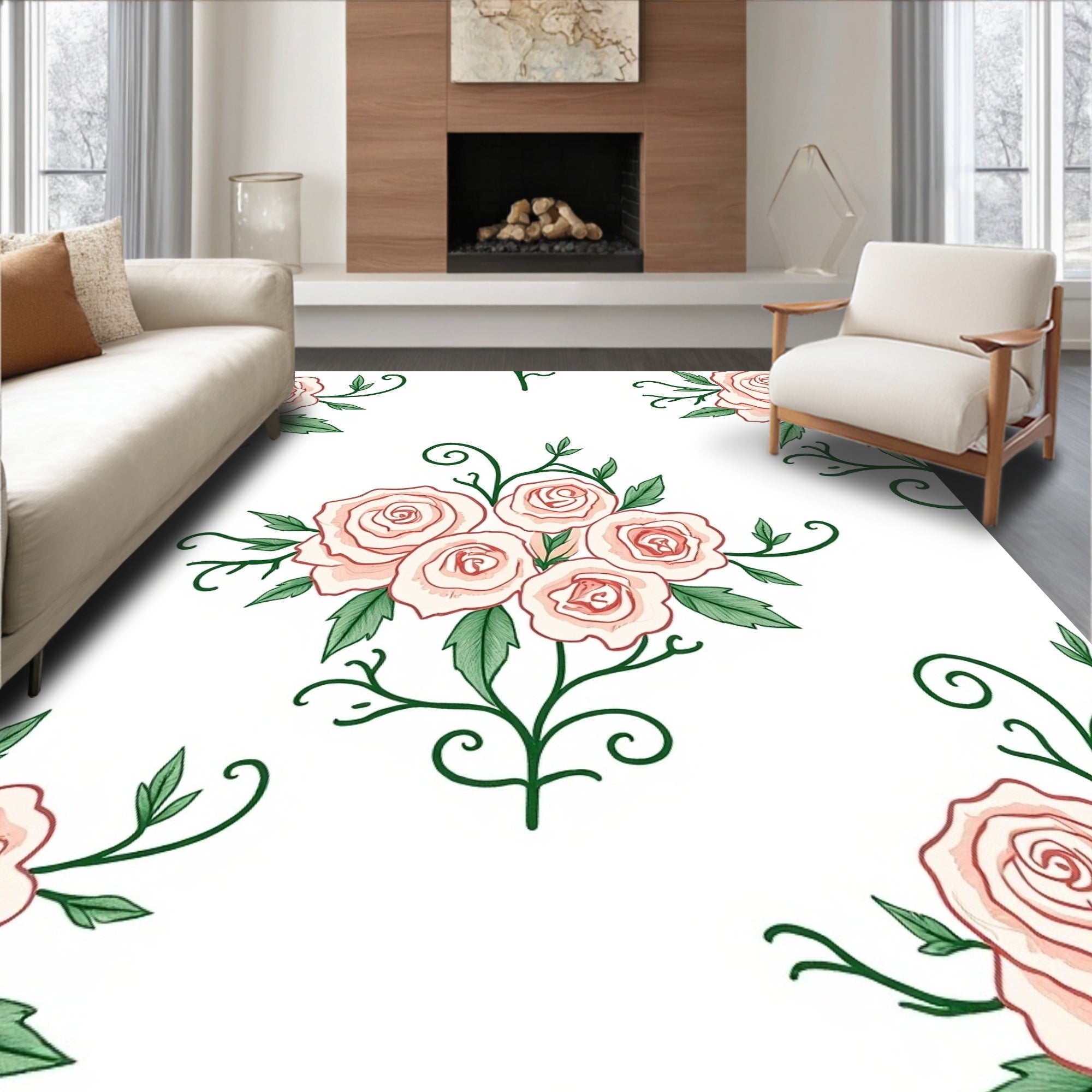 Soft Pink Rose Bouquet Garland Rug