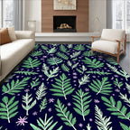 Forest Green Leafy Vines Pink Blooms Rug
