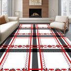 Red Black White Plaid Floral Stripe Rug