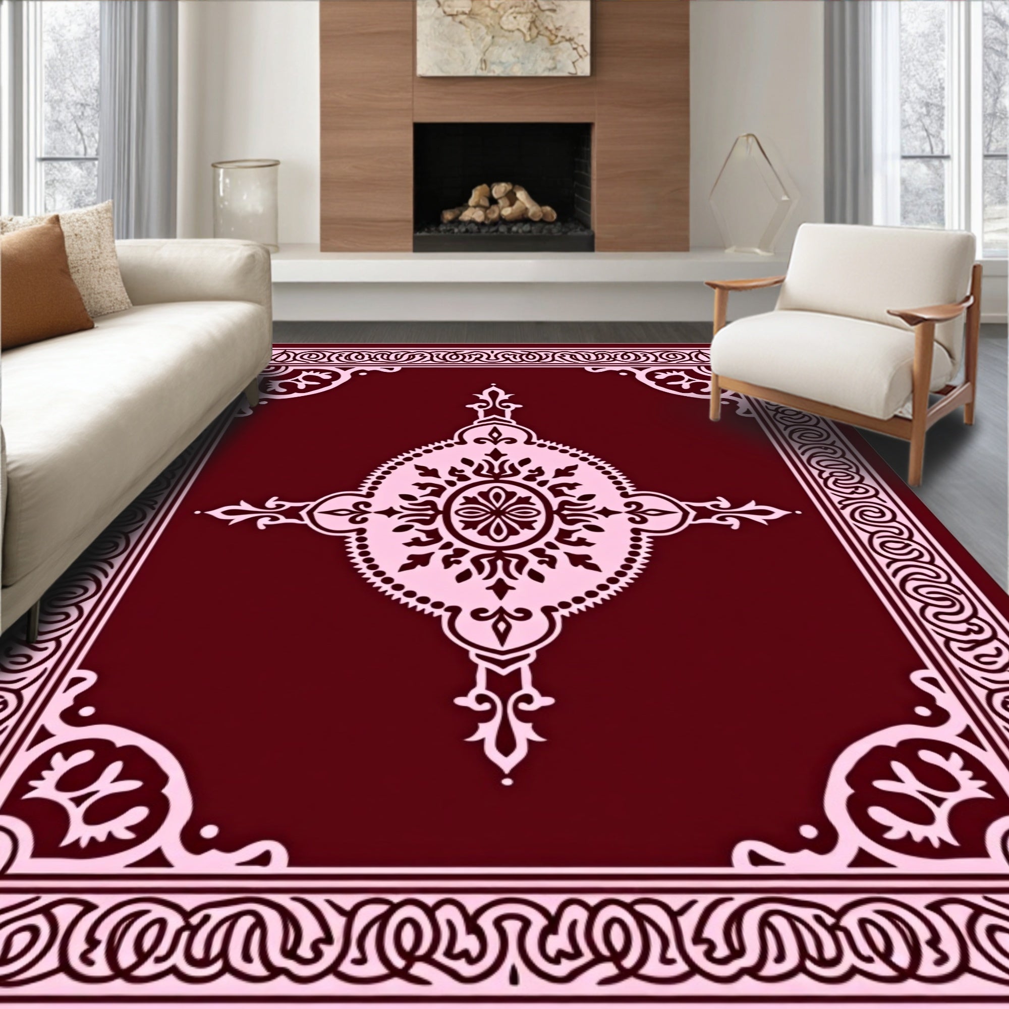 Crimson Pink Ornate Medallion Rug