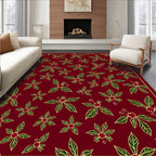 Crimson Red Green Floral Berry Bloom Rug