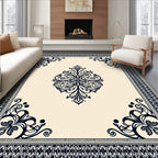 Ornate Cream Navy Floral Medallion Rug