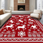 Festive Red Reindeer Snow Flake Medley Rug