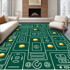 Geometric Abstract Circuit Board Gold Coins Rug
