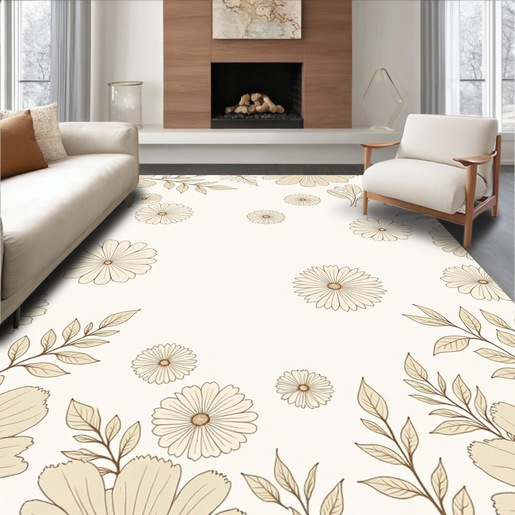 Cream Daisy Border Botanical Accent Rug