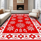 Festive Red Snowflake Star Border Rug