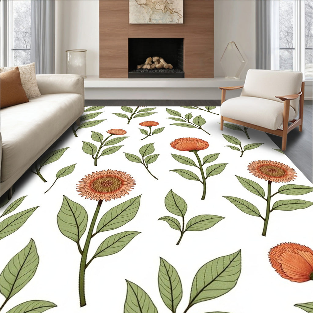 Coral Sunflower Botanical Garden Rug