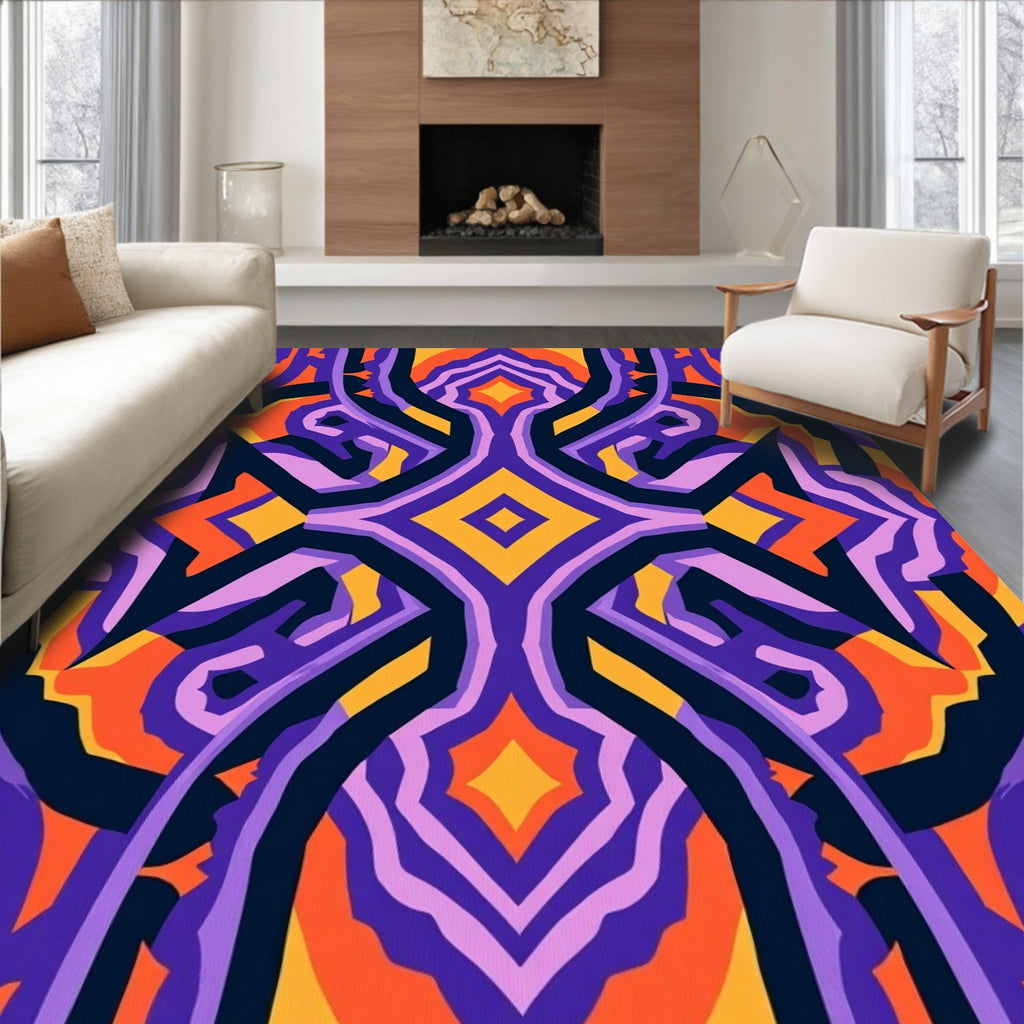 Vibrant Purple Orange Geometric Symmetry Rug