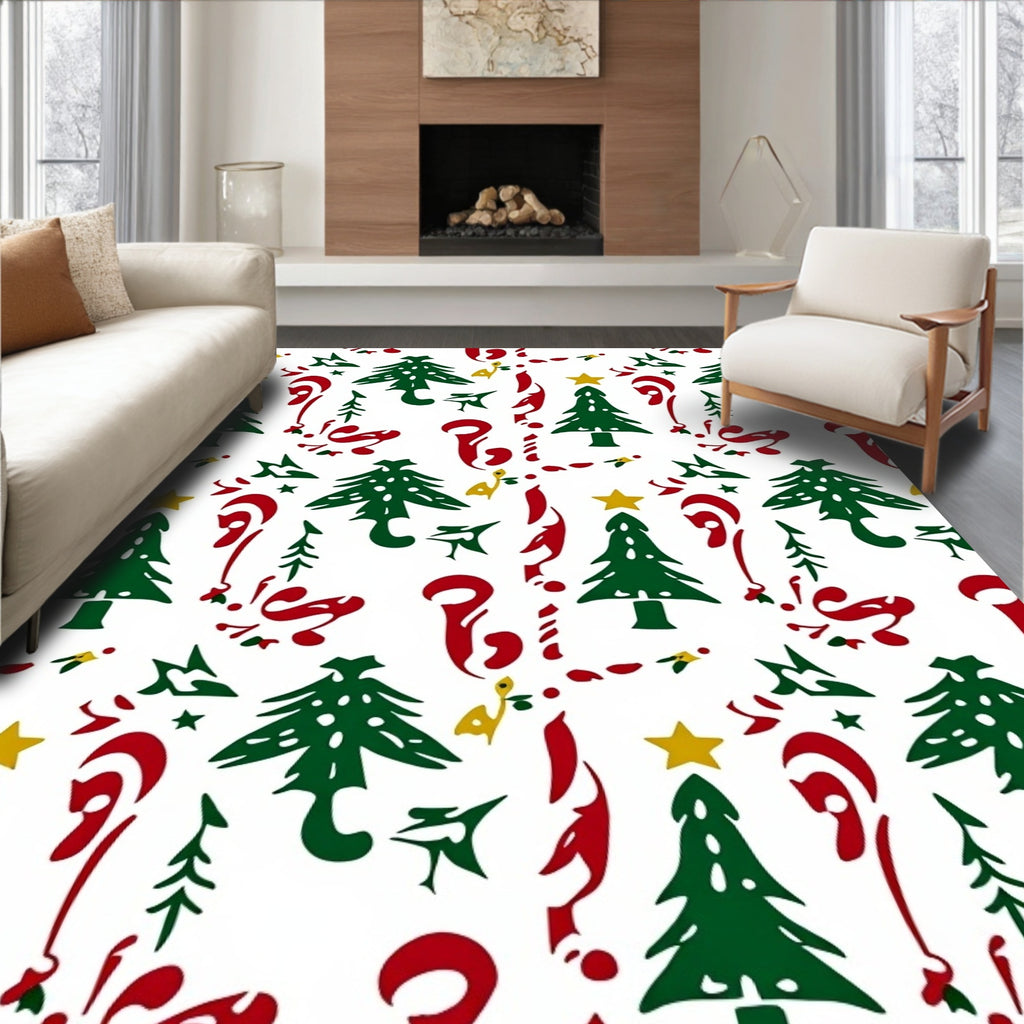 Festive Green Pine Candy Cane Star Rug