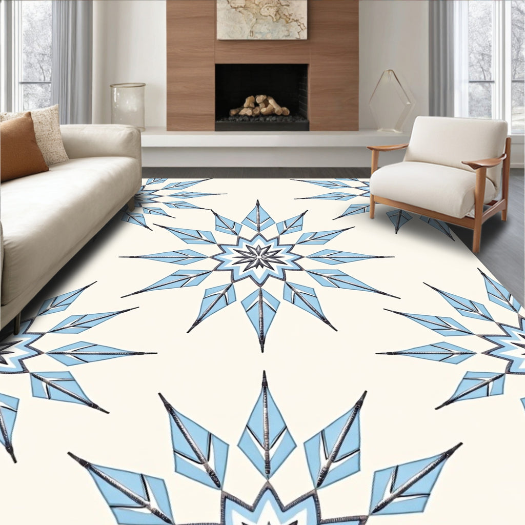 Light Blue Starburst Sunburst Medallion Rug