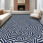 Navy White Intersecting Labyrinth Rug
