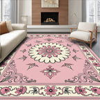 Rose Pink Floral Medallion Border Rug