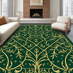 Emerald Green Golden Vine Scroll Rug