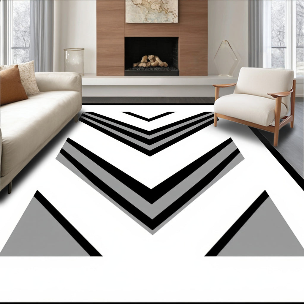Modern Black White Gray Chevron Rug