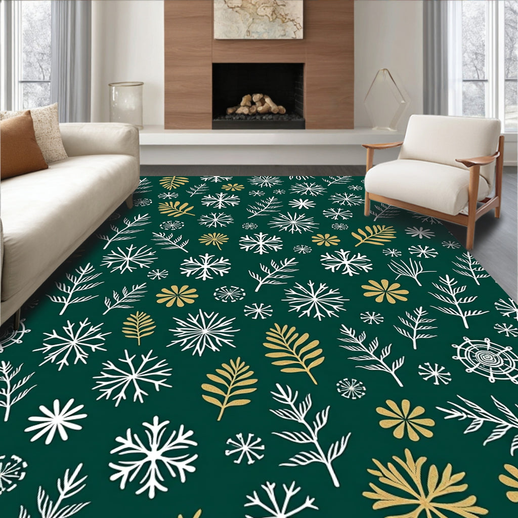 Emerald Forest Snowflakes Leaf Medley Rug
