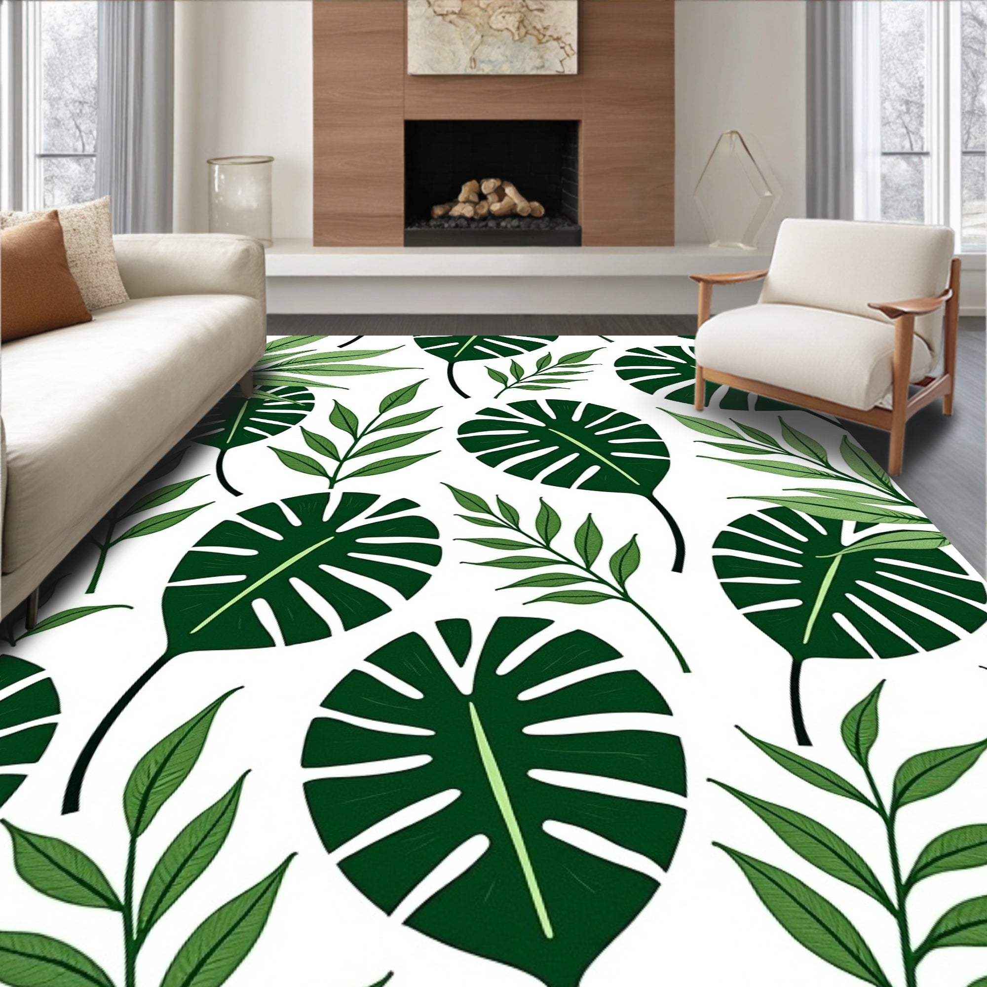 Green Tropical Leaf Collection Rug