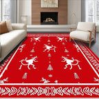Red Whimsical Reindeer Forest Rug