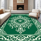 Emerald Green White Scrollwork Medallion Rug
