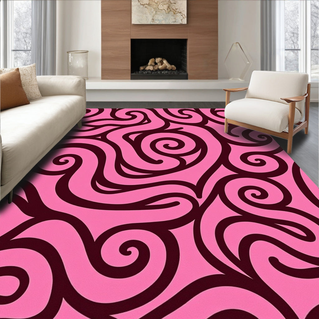 Vibrant Pink Swirl Abstract Rug