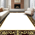 Dark Brown Gold Floral Scroll Border Rug