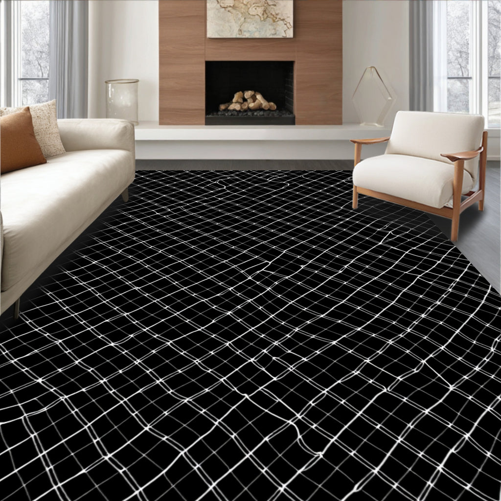 Black White Net Abstract Rug