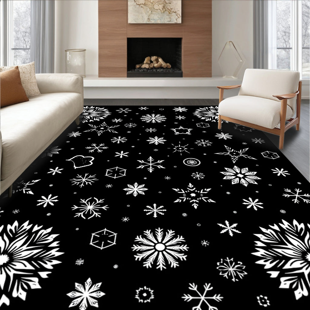 Whimsical White Snowflake Assortment Rug