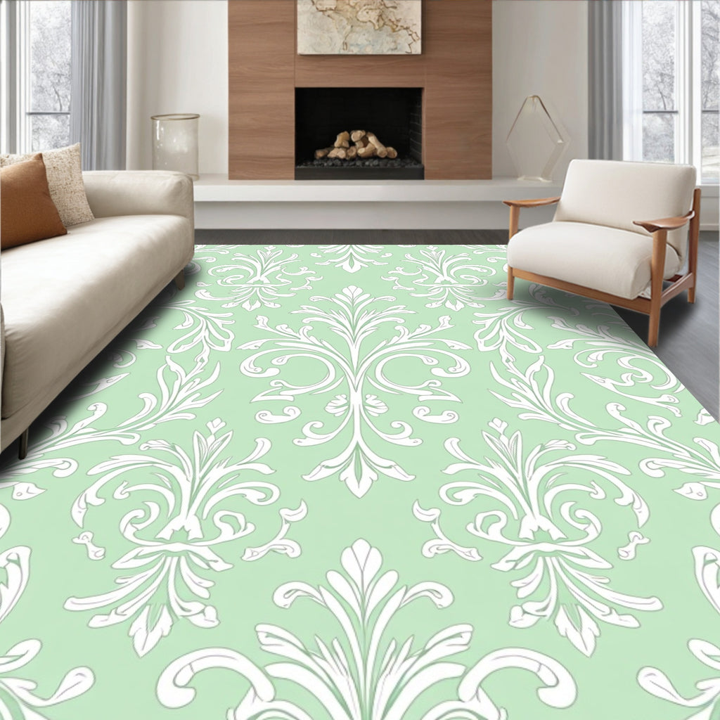 Subtle Mint Acanthus Scroll Rug