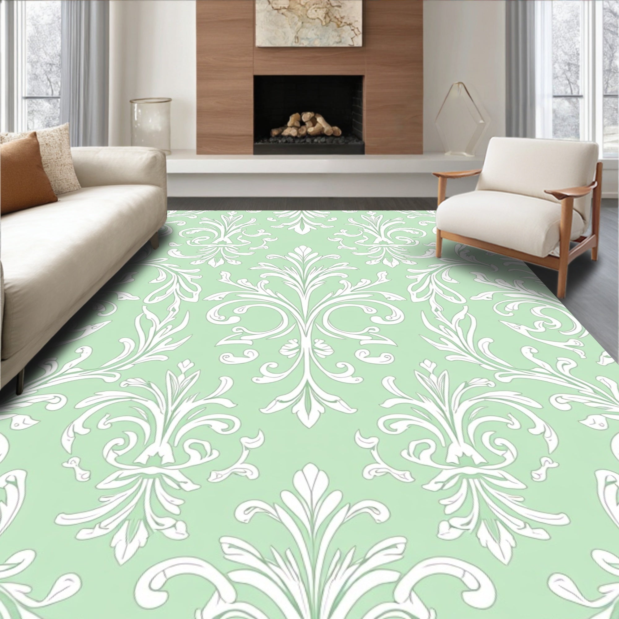 Subtle Mint Acanthus Scroll Rug