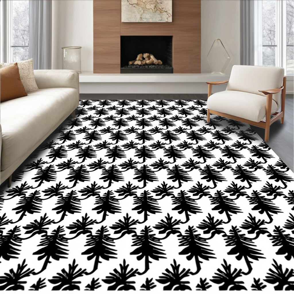 Black Pine Woodland Repeating Pattern Rug