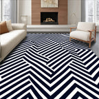 Bold Geometric Blue and White Stripes Rug
