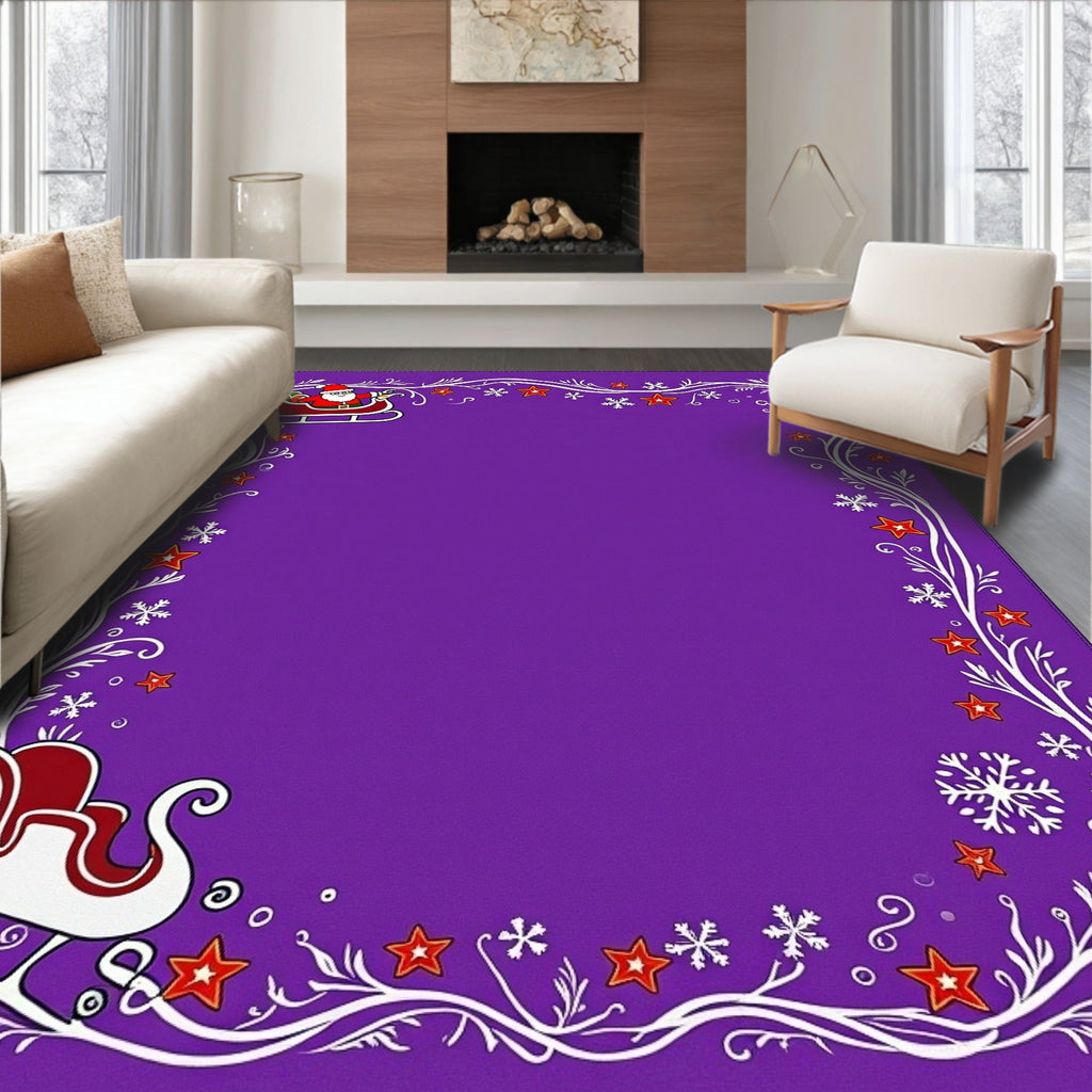 Purple Sleigh Star Snowflake Border Rug