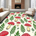 Red Mushroom Fern Forest Pattern Rug