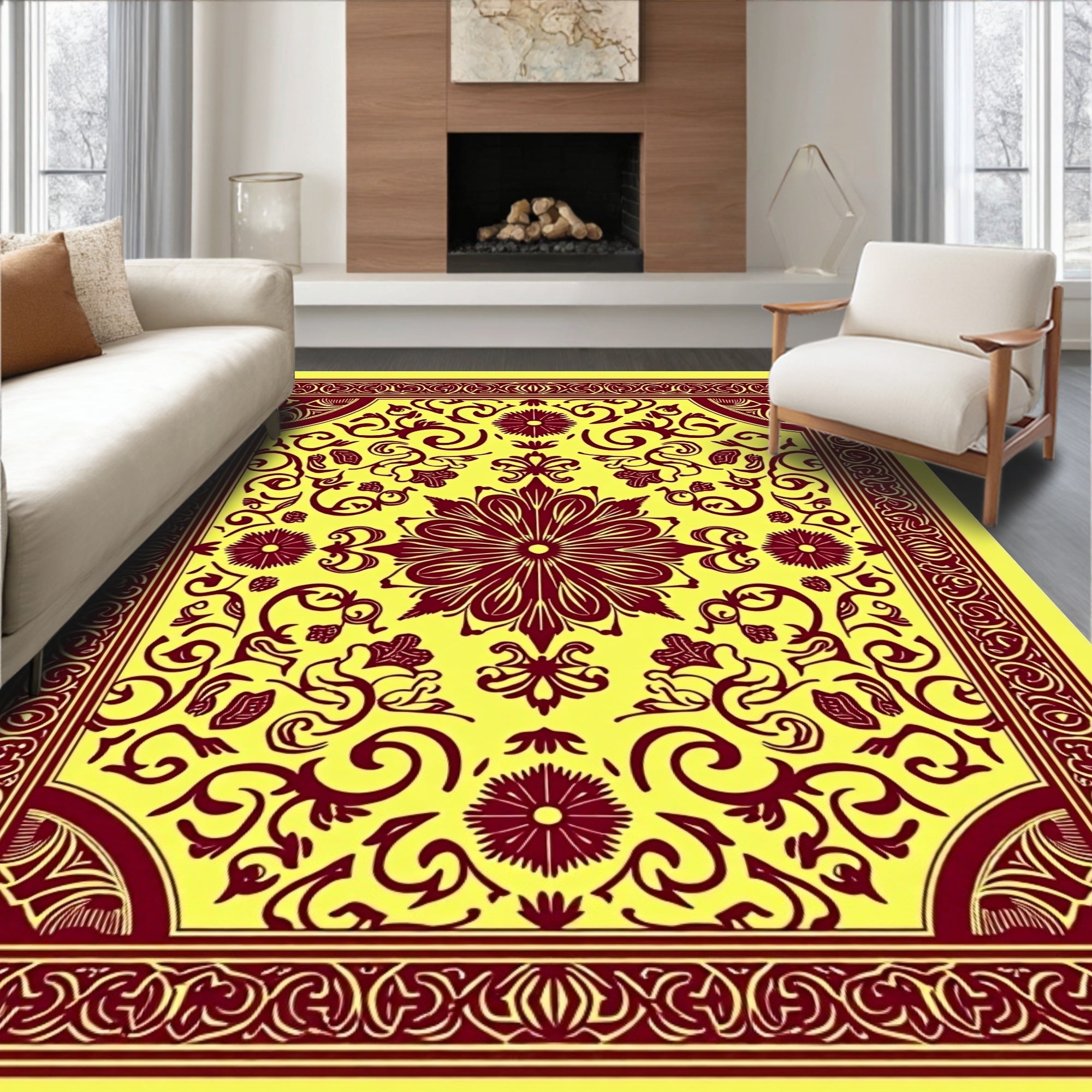 Rich Burgundy Floral Scrolling Medallion Rug