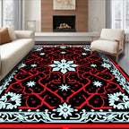 Red Light Blue Black Geometric Starburst Tile Rug