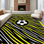 Bold Yellow Black White Soccer Graphic Rug