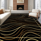 Golden Wavy Lines Abstract Rug