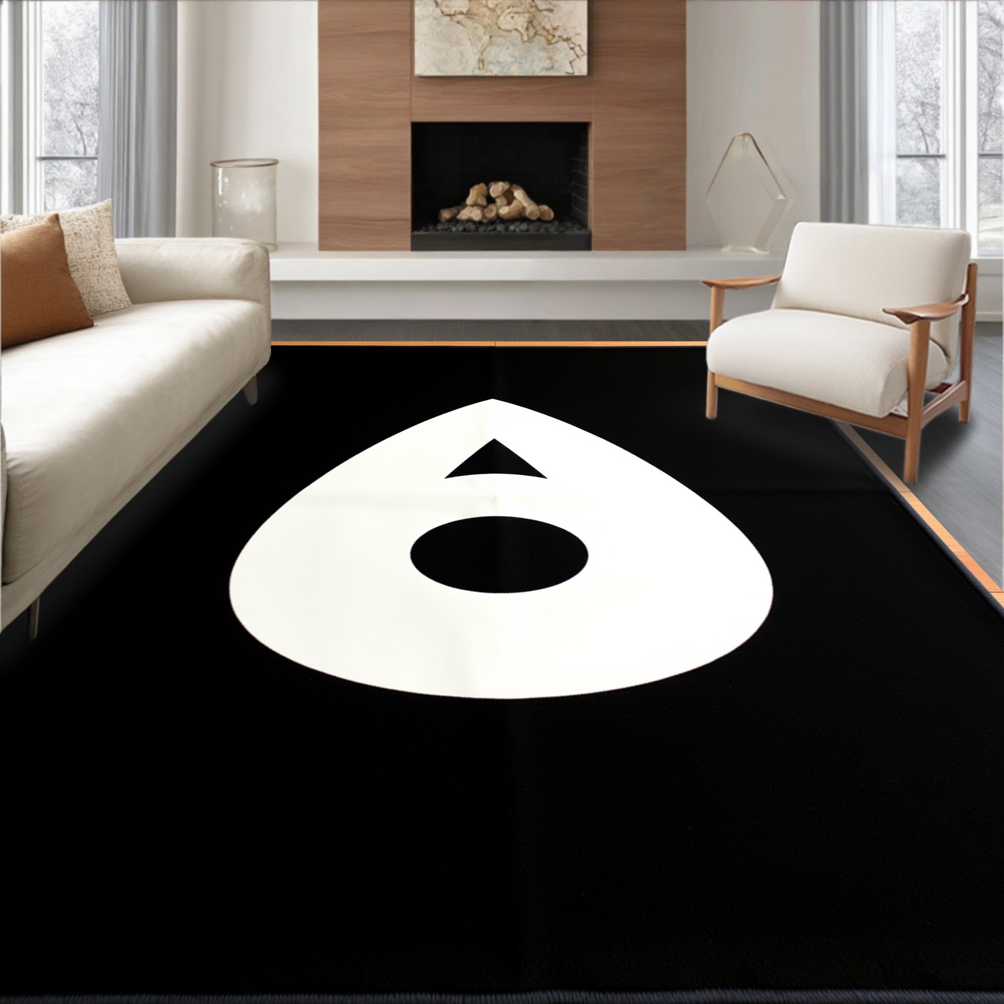 Bold Black White Geometric Symbol Rug