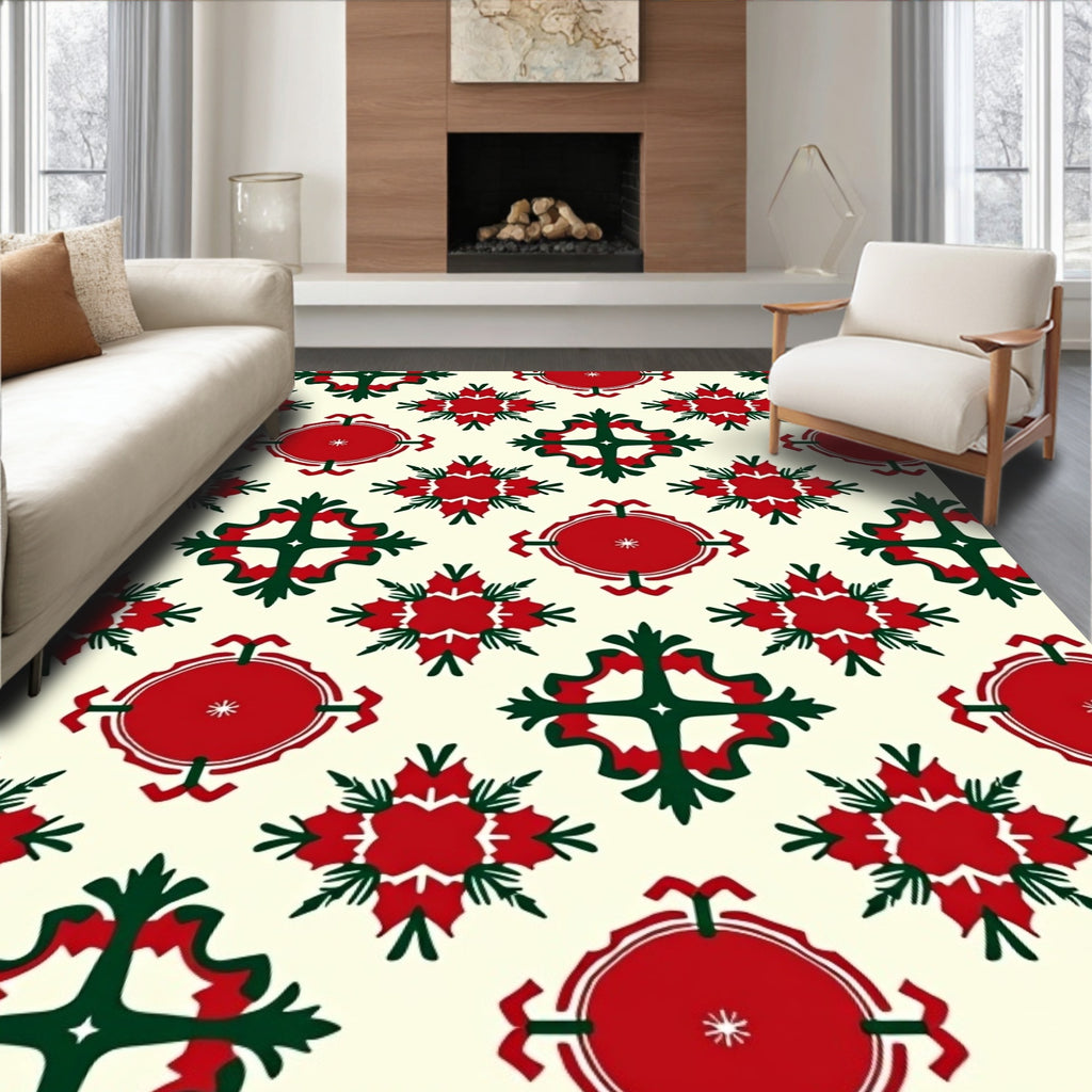 Crimson Green Floral Medallion Revival Rug