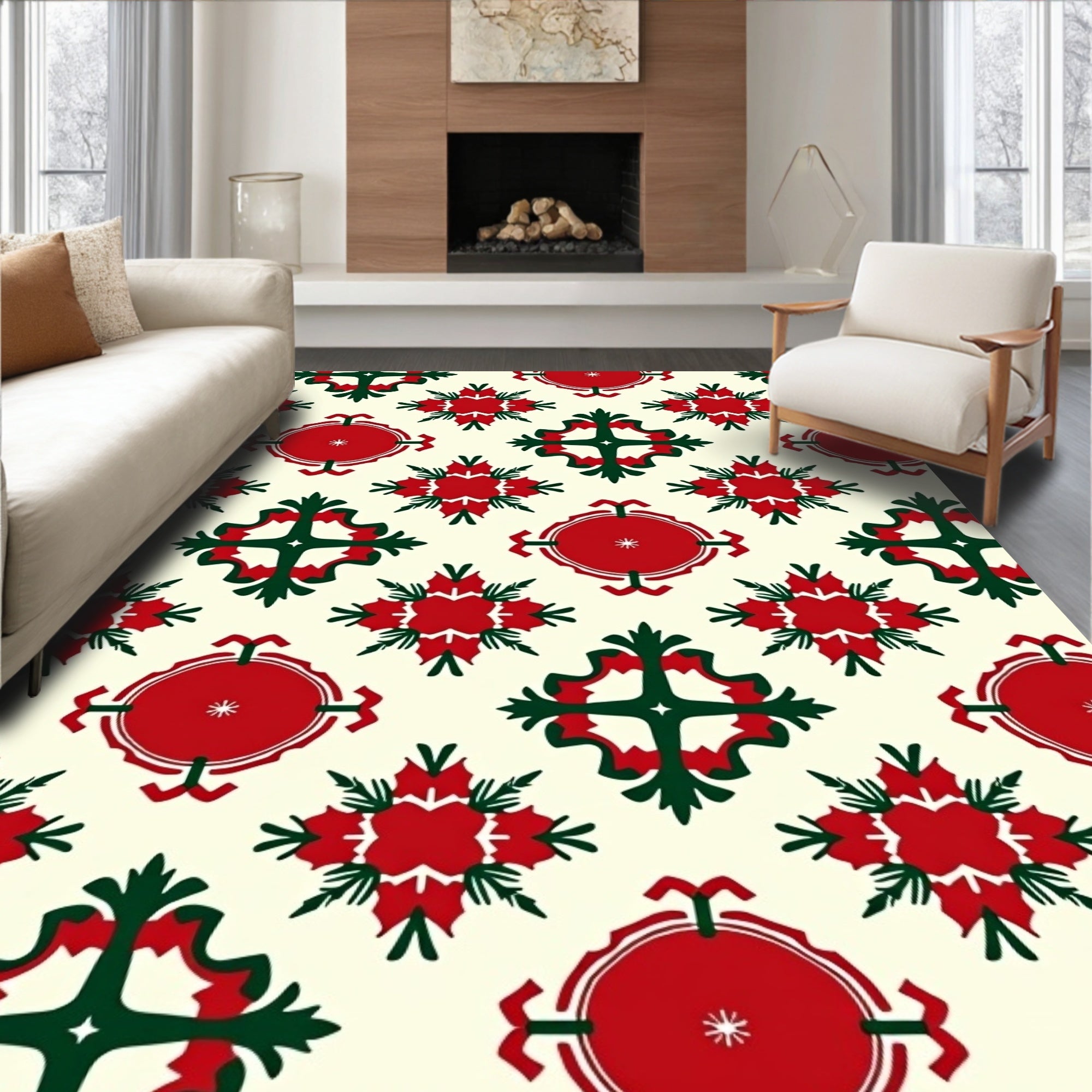 Crimson Green Floral Medallion Revival Rug