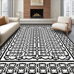 Intricate Black Geometric Lattice Rug