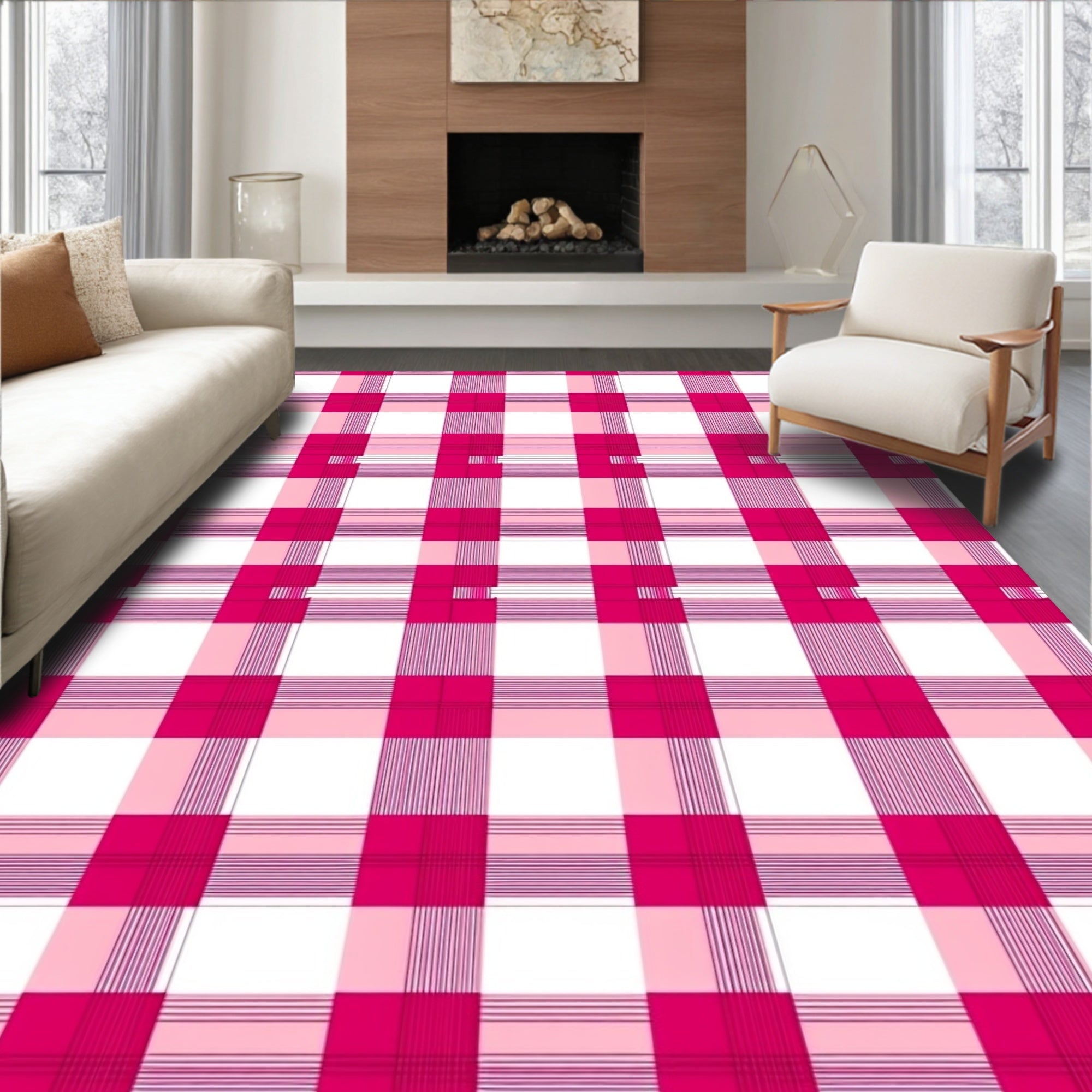 Vibrant Pink Gingham Blanket Rug