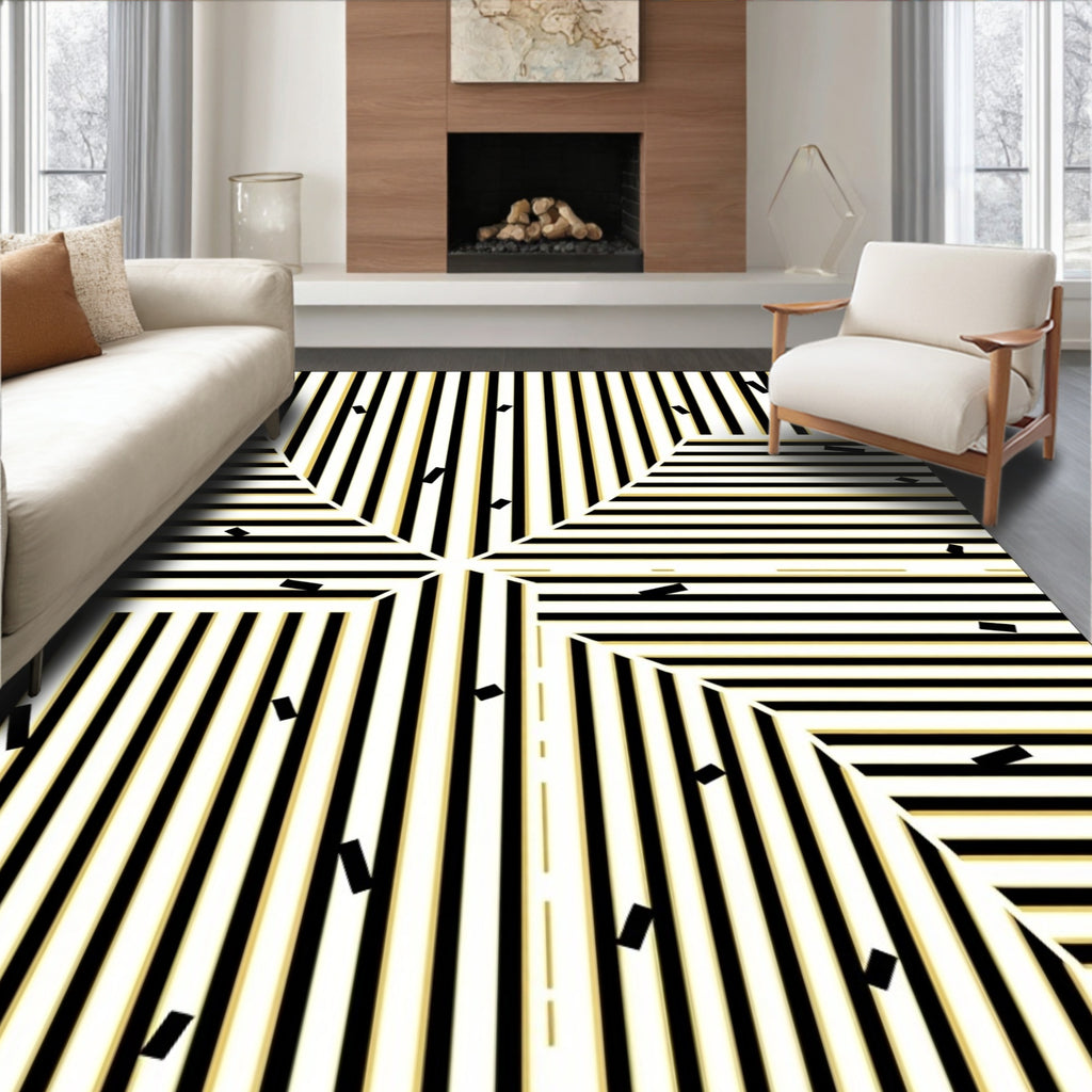 Black Gold Graphic Stripe Starburst Rug