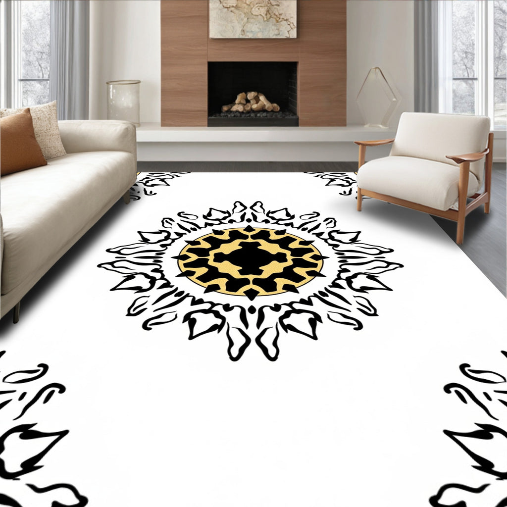 Black Gold Sunburst Medallion Rug