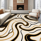 Black Gold Swirl Cream Abstract Rug