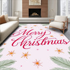 Festive Red Script Stars Pine Sprigs Rug