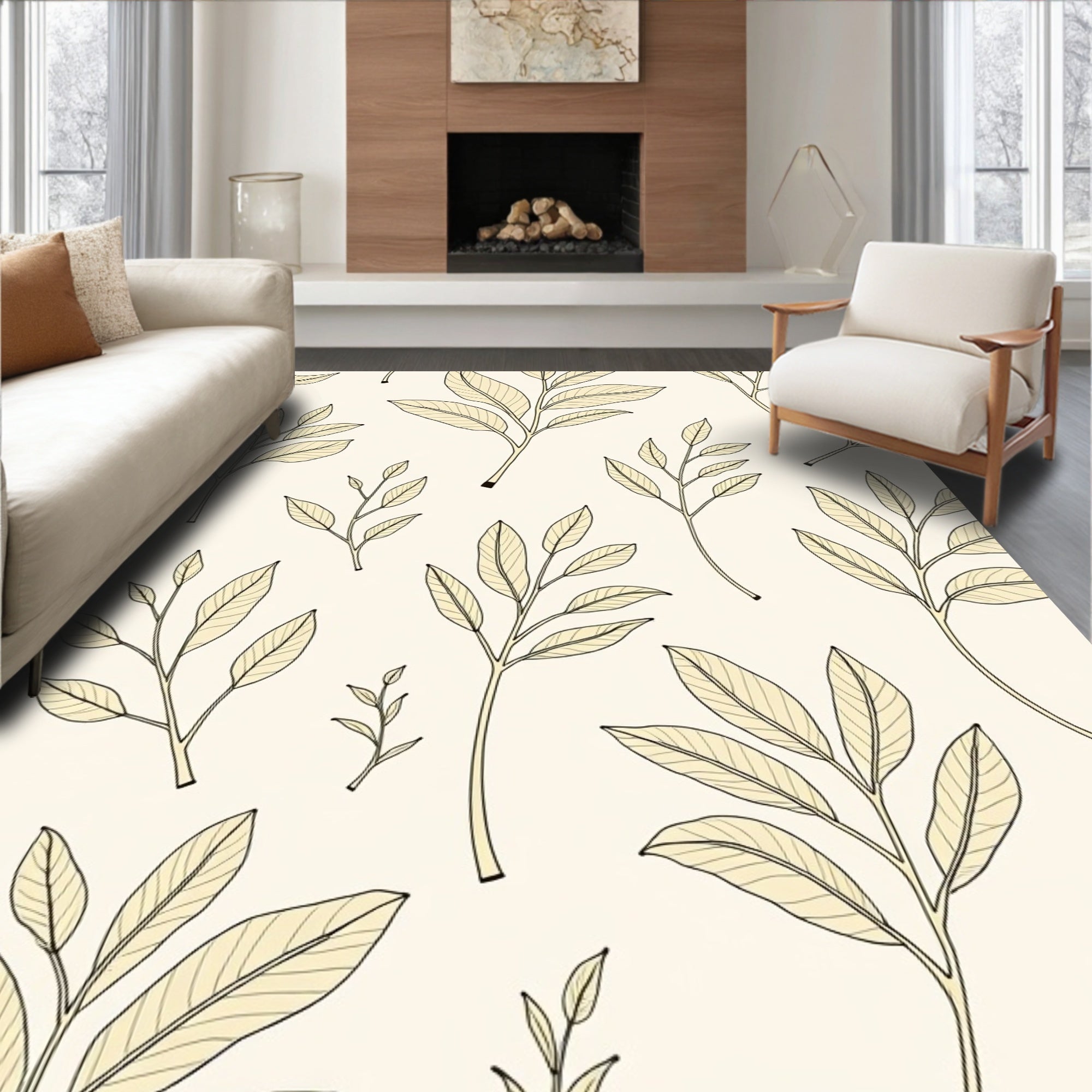Cream Botanical Branch Repeat Rug