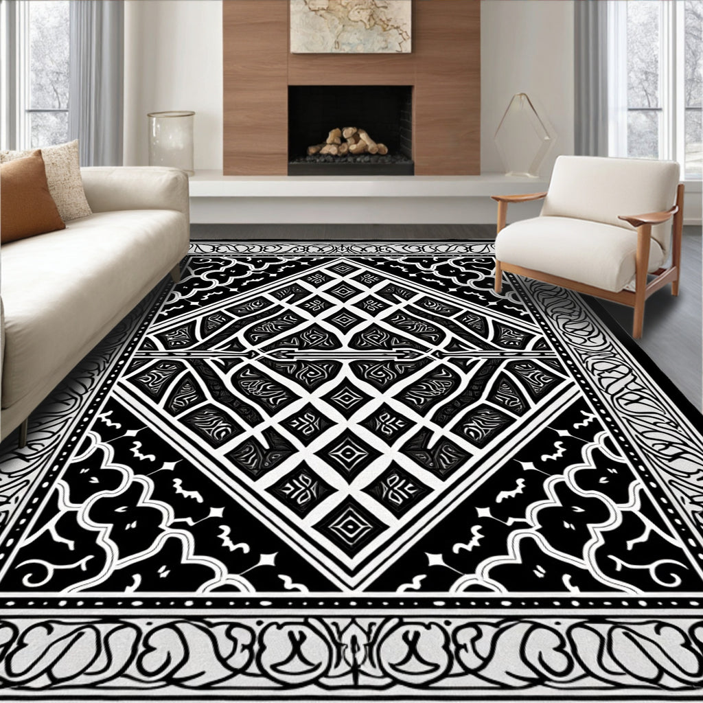 Monochromatic Diamond Inlay Border Runner Rug