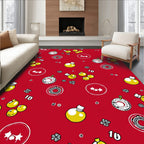 Vibrant Yellow Bubbles Red Background Rug