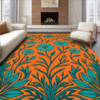 Teal Floral Vine Orange Background Rug
